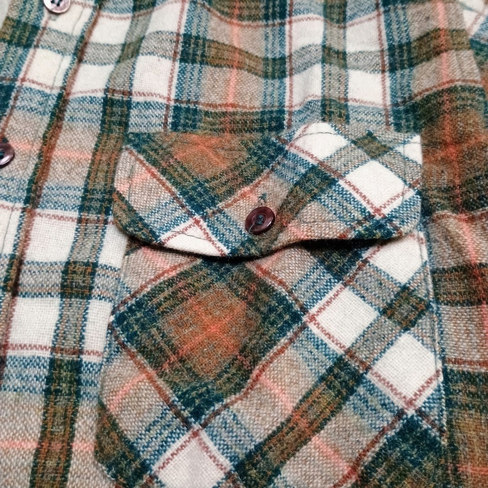 Vtg Sears Kings Road Wool Plaid Flannel Jacket Shirt Loop 15 1/2  Green Medium - Picture 2 of 7